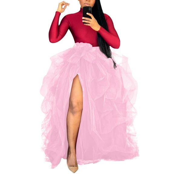 Viikei Plus Size Skirts for Women Tulle High Waist Ruffle Floor Length Wedding Puffy Maxi Long