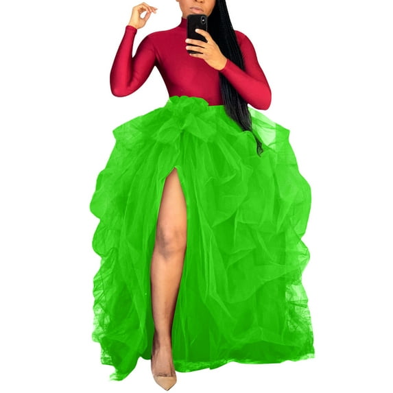 Viikei Plus Size Skirts for Women Tulle High Waist Ruffle Floor Length Wedding Puffy Maxi Long