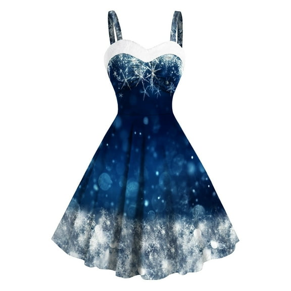 Viikei Plus Size Summer Maxi Dress for Women,Women's Casual Ruffle Short Sleeve Dress,Women Vintage Christmas Color Snowflake Print Off Shoulder Multicolor L