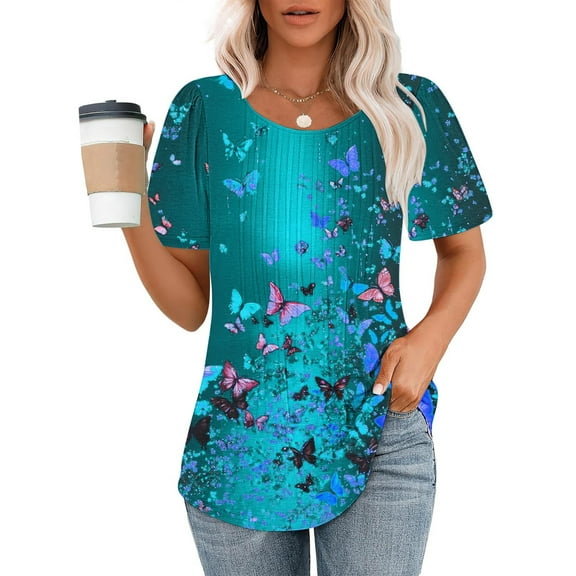 Viikei Plus Size T Shirts for Women,Ladies' Casual Short Sleeved Loose Round Neck Printed Top Green S