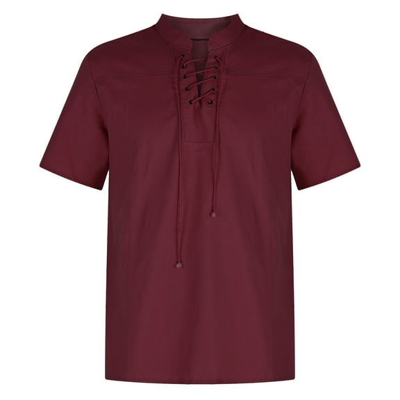 Viikei Plus Size T-shirts for Men Short Sleeve Tops Retro Solid Color Loose Shirt