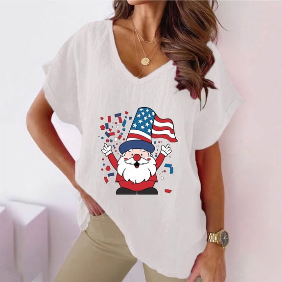 Viikei Plus Size Tops for Women Short Sleeve V Neck Shirts,Women V-neck Print T-Shirts Fashion Comfortable Female Blouses White L