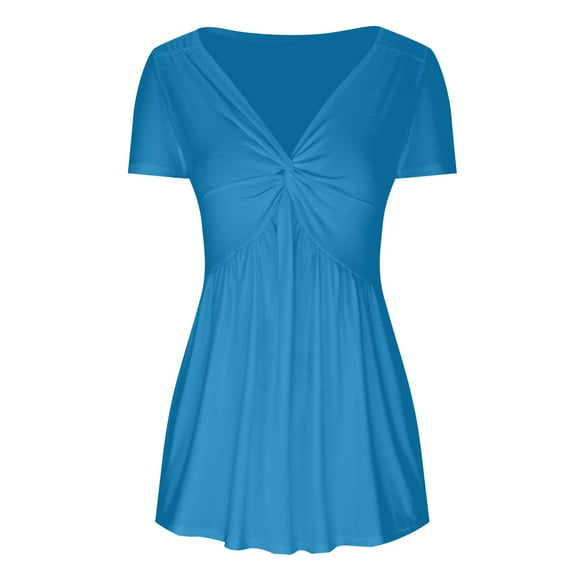 Viikei Plus Size V-Neck Women's Tops Spring Summer Loose Fit Basic Tee for Women Women's Casual V-Neck Bow Sexy Short-sleeved T-Shirt Top