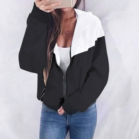 Viikei Plus Size Windbreaker Jackets for Women Womens Windbreaker Jacket Clearance Hooded Long Sleeve Patchwork Thin Zipper Pockets Sport Windcoat