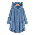 thumbnail image 1 of Viikei Plus Size Winter Coats for Women,Fashion Women's Button V-Neck Pullover Tops Long Sleeve Hooded Blouse Coat Blue S, 1 of 4