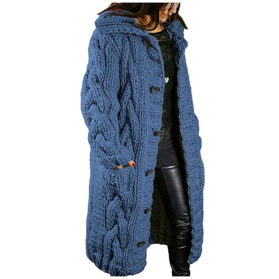 Viikei Plus Size Womens Coats Clearance for Winter Coats for Women Knitting Hood Cardigan Long Sleeve Coat