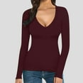 thumbnail image 1 of Viikei Plus Size Womens Hoodies Pullover,Women's Solid Color Base Long Sleeved V-neck Pullover Top Wine S, 1 of 8