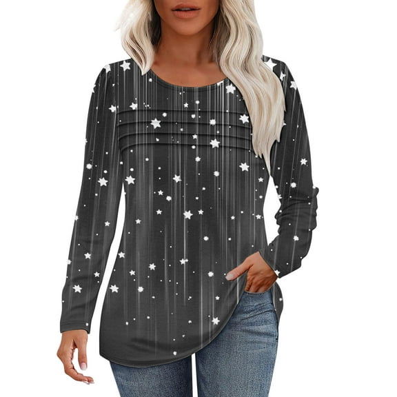Viikei Relaxed Round Neck Long Sleeve Top Women Casual,Women's Spring/Summer Floral Printed Round Neck Long Sleeve T-shirt Black XXL