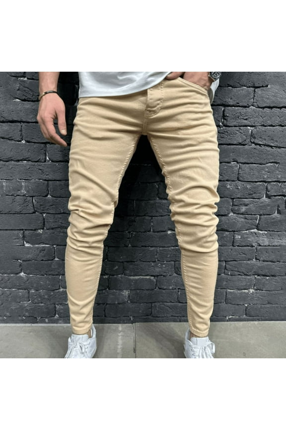 Relaxed Straight Leg Jeans Men's Comfort,Men's Spring and Summer Fashion Casual Sports Jeans Denim Pants Yellow XS