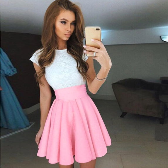 Viikei Short Sleeve Dress for Women Dress Tops Womens Tops Dressy Casual Womens Lace Party Cocktail Mini Dress Ladies Summer Short Sleeve Skater Dresses