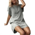 thumbnail image 1 of Viikei Short Sleeve Dress for Women Dress Tops Womens Tops Dressy Casual Women Summer Casual Solid Short Sleeve Dress Crew Neck Linen Dress, 1 of 6