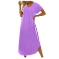 thumbnail image 1 of Rollbacks & More Viikei Tiered Ruffle Hem Round Neck Dress-Garden Party Essential,Women's New Summer Dress Slim Short-sleeved Color T-shirt Dress, 1 of 6