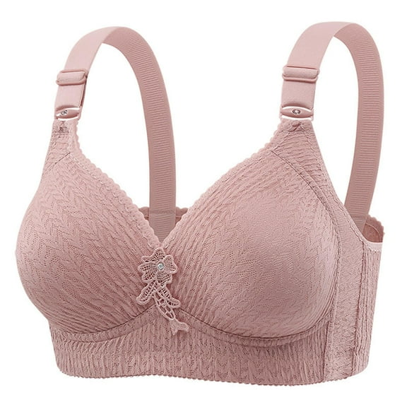 Viikei Sleep Bra Wireless Comfort Overnight,Women's Large Size Lace Fixed Cup Bras Pink XXXL