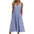 thumbnail image 1 of Viikei Sleeveless Dress Summer Dresses for Women Plus Size Dresses Fashion Casual Sleeveless V-Neck Button Striped Print Pocket Maxi Dress, 1 of 8