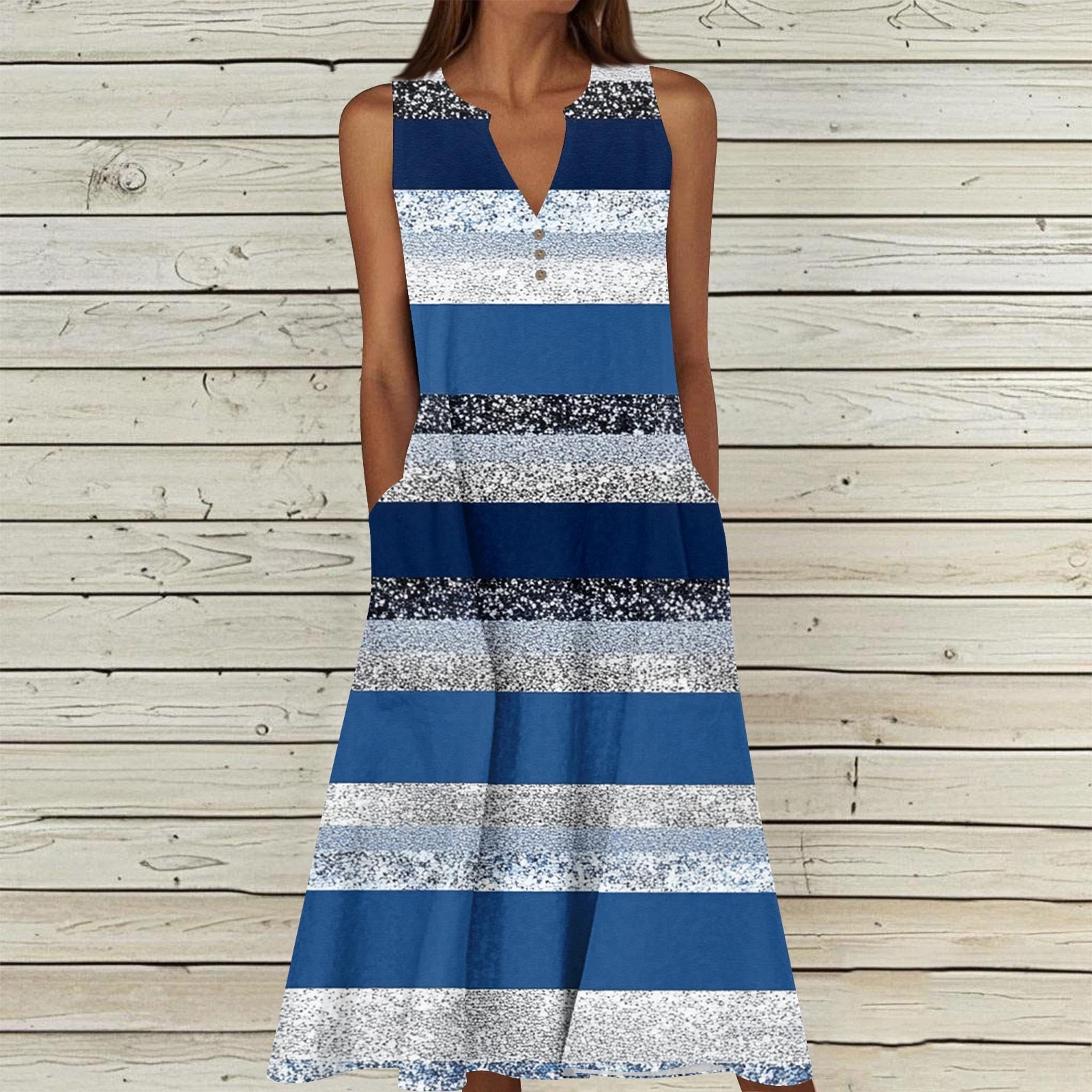 Viikei Sleeveless Tank Top Dress for Women Simple,Women's Summer Casual Dress Gradual Sleeveless Neck V-Neck Long Dress Blue XXXXL