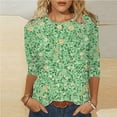 thumbnail image 1 of Viikei Soft Blend Women's Round Neck Top with 3/4 Sleeve,Ladies' Easter Day Printed Round Neck Three Quarter Sleeve 3/4 Sleeve T-shirt Loose Green S, 1 of 5
