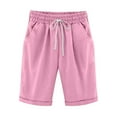 thumbnail image 1 of Viikei Spring Summer Womens Shorts 2025 Stylish Plus Size Loose Fit Lightweight Comfy Solid Color Beach Medium Pockets Pants for Women Five Points Large Size Cotton Linen Pants Casual Pants, 1 of 6