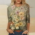 thumbnail image 1 of Viikei Stylish Everyday Women's Round Neck 3/4 Sleeve Top,Women Fashion Casual Printed Round Neck Three Quarter Sleeve 3/4 Sleeve T-shirt Loose Multicolor M, 1 of 5