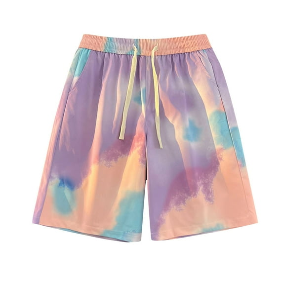 Viikei Stylish Men's Shorts for Everyday Wear,Men's Fashion Casual Gradient Color Casual Pockets Drawstring Fifth Fants Shorts Pink XXXXXL