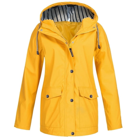 Viikei Summer Cardigans for Women Women Solid Rain Jacket Outdoor Plus Size Waterproof Hooded Raincoat Windproof