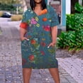 thumbnail image 1 of Viikei Summer Dresses for Juniors,Women's Fit and Flare Short Sleeve Dress,Plus Size Dress for Women V Neck Summer Printing Sundresses Knee Short Sleeve with Pockets Multicolor XXXL, 1 of 5