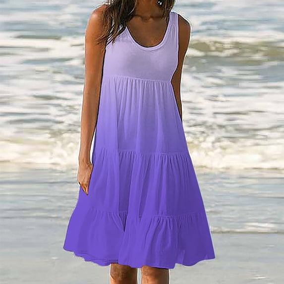 Viikei Summer Dresses for Women 2025 Plus Dresses for Women Plus Size Women Dress Clearance Sale Plus Dresses for Women 2025 Fashion Holiday Summer Gradient Print Party Beach Dress