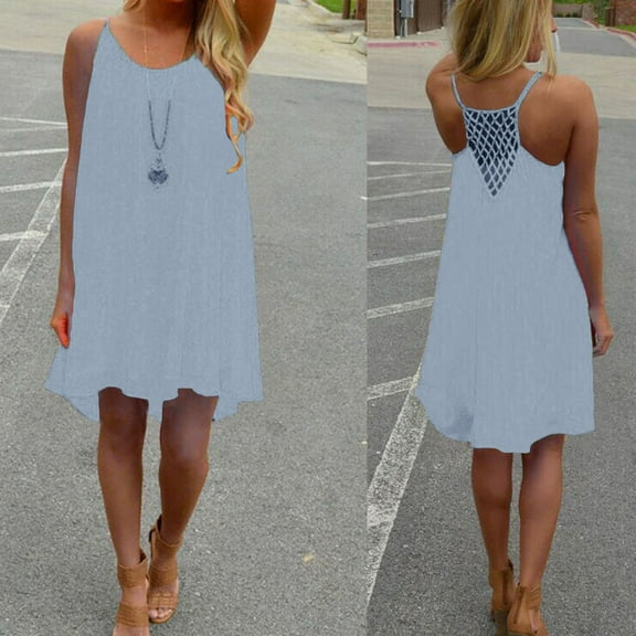 Viikei Summer Dresses for Women 2025 Plus Dresses for Women Plus Size Women Dress Plus Dresses for Women 2025 Fashion Spaghetti Strap Back Howllow Out Summer Chiffon Beach Short Dress