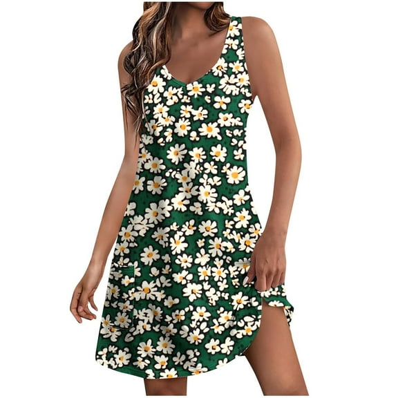 Viikei Summer Dresses for Girls,Women's Casual with Pockets Summer Boho Beach Dress T-Shirts Dress V Neck Loose Tank Dresses Multicolor S