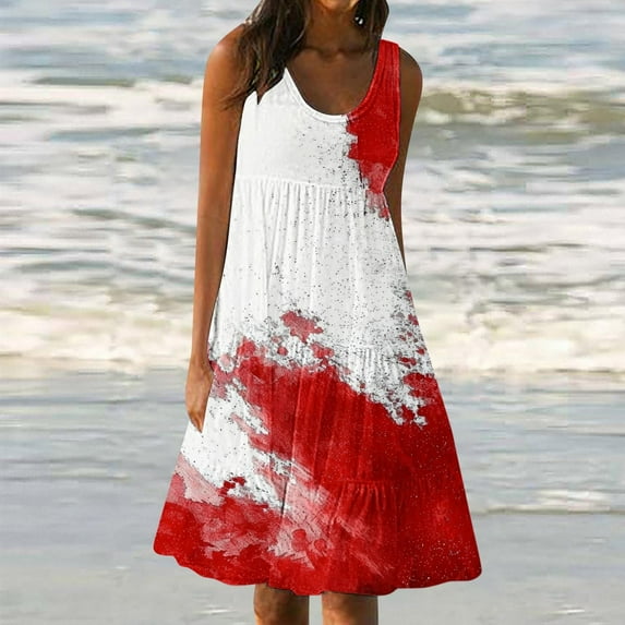 Viikei Summer Dresses for Girls,Women's Summer Casual Loose Sleevless Crew Neck Dress Red XXXXXL