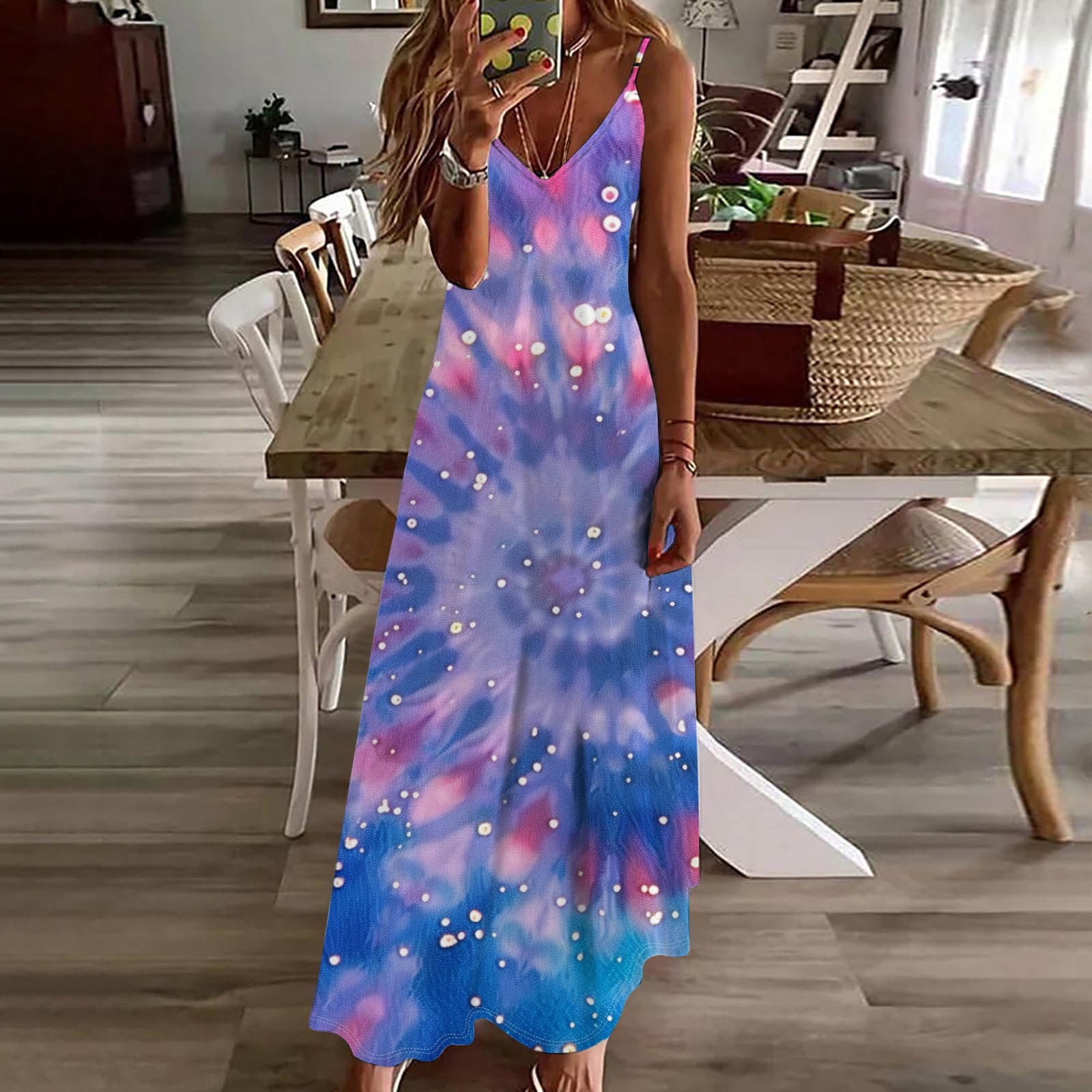 Viikei Summer Dresses for Juniors,Fashion Women Summer Casual Solid V-Neck Camis Sleeveless Long Dress Blue M, Women's, Size: Medium Viikei Summer Dresses for Juniors,Fashion Women Summer Casual Solid V-Neck Camis Sleeveless Long Dress Blue M, Women's, Size: Medium