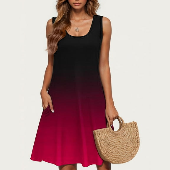 Viikei Summer Dresses for Juniors,Ladies' Fashion Trend Floral Print Sleeveless Round Neck Knee Length Skirt Multicolor S