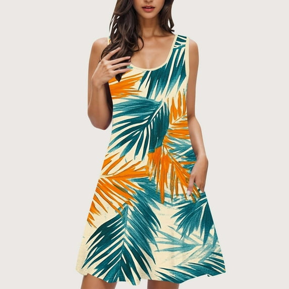 Viikei Summer Dresses for Juniors,Women Print with Pockets Sleep Shirts Sleeveless Sleepwear Nightshirt Round Neck Nightdress Multicolor M