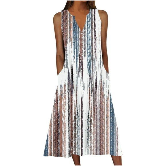 Viikei Summer Dresses for Women Casual V Neck Sleeveless,Women's Summer Casual Dress Gradual Sleeveless Neck V-Neck Long Dress Multicolor S