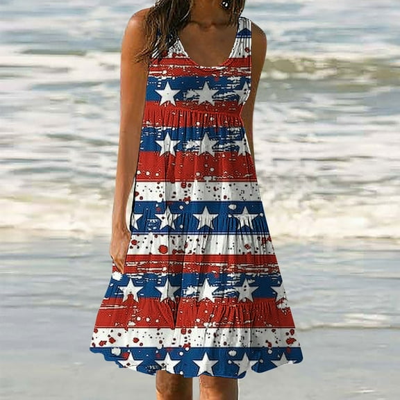 Viikei Summer Dresses for Women Plus Size,Women's Summer Casual Loose Sleevless Crew Neck Dress Red XXL