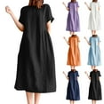 thumbnail image 1 of Viikei Summer Flowy Dress Women Boho,Women's Short Sleeved Solid Color Round Neck Loose Dress Orange XXXL, 1 of 6