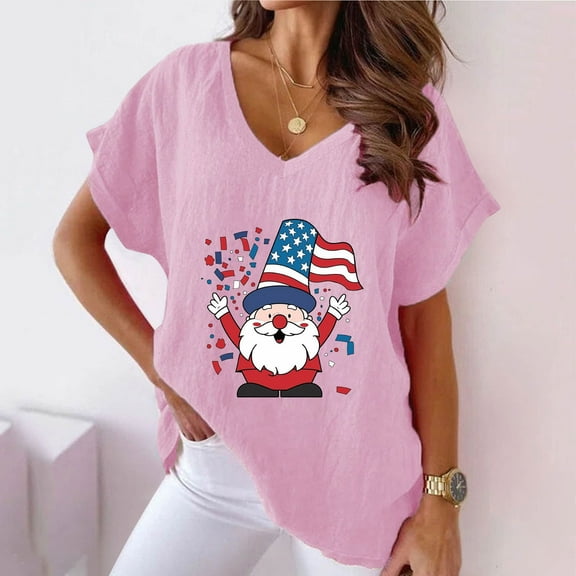 Viikei Summer Shirts for Women Short Sleeve,Women V-neck Print T-Shirts Fashion Comfortable Female Blouses Pink S