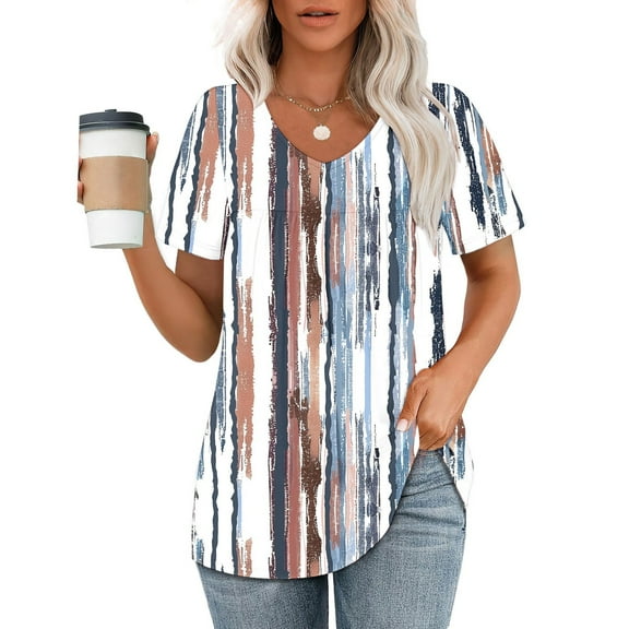 Viikei Summer Shirts for Women Short Sleeve,Women's Printed V-neck Short-sleeved T-shirt Loose Top Short Sleeve Top Yellow XL