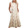 thumbnail image 1 of Viikei Summer Short Sleeve Dress,Ladies' Round Neck Sleeveless Mid Calf Double Pocket Printed Dress Multicolor XL, 1 of 5