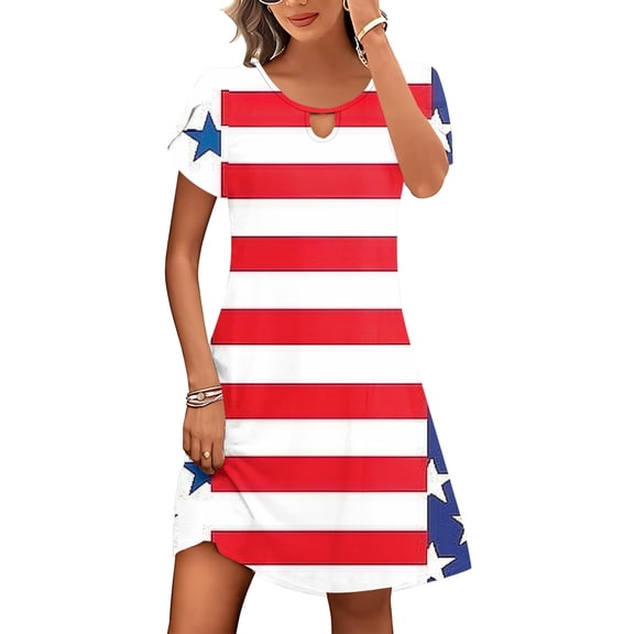 Viikei Summer Short Sleeve Dress,Women's Casual Loose Summer Printed Short Sleeved Dress Red M