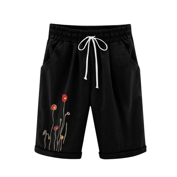 Viikei Summer Shorts for Women Women's Summer Printed Casual Loose Pockets Lacing Plus Size Shorts Pants
