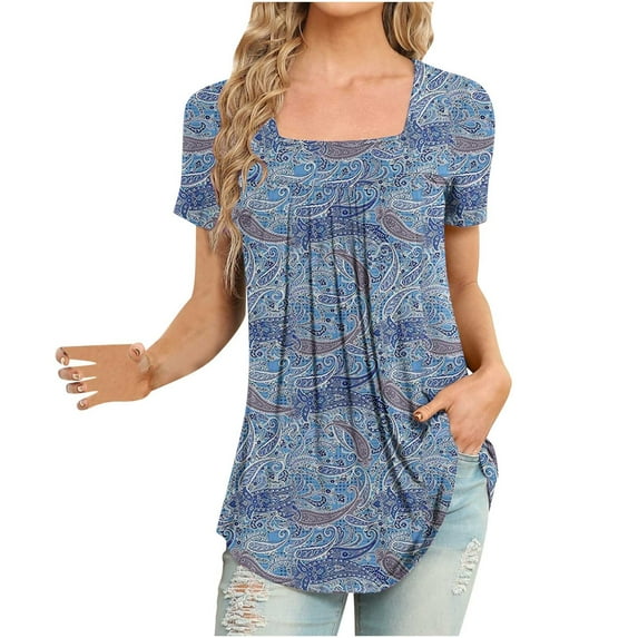 Viikei Summer Tops for Women 2025 Short Sleeves Lightweight Casual Shirt for Women Women Fashion Printed Casual V-Neck Short Sleeve Loose T-Shirt Blouse Tops