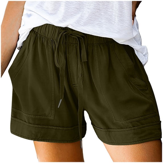 Viikei Summer Womens Short Fashion Plus Size Loose Fit Casual Waist Pocket Shorts Pants for Womens Womens Plus Size Comfy Drawstring Elastic Leisure Shorts Pants Army Green