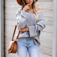 thumbnail image 1 of Viikei Sweaters For Women Clearance Plus Size Pullover Sweaters For Women Loose Hollowing Solid Color V-Neck Long Sleeve Tops, 1 of 8