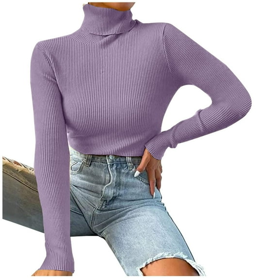 Tops for Women Trendy Viikei Womens Sweaters Clearance Plus Size Turtleneck Knitted Pullover Solid Color Long Sleeve Tops