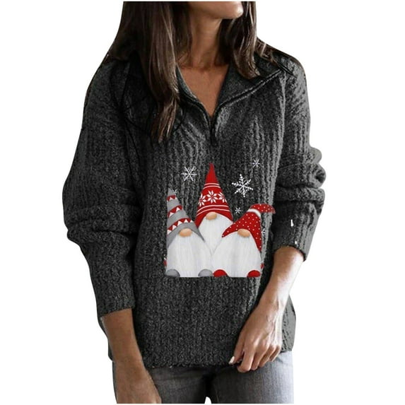 Viikei Sweaters for Women Clearance $5.00 Fall Sweaters for Women Women's and Winter V-neck Sweater Santa Claus Printed Zipper Long Sleeve Knitted Sweater Women's Sweater