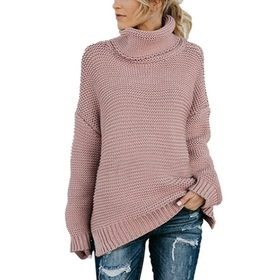 Viikei Sweaters for Women Clearance $5.00 Fall Sweaters for Women Women's Casualsolid Color Casual Thick Line Long Sleeve Turtleneck Sweater