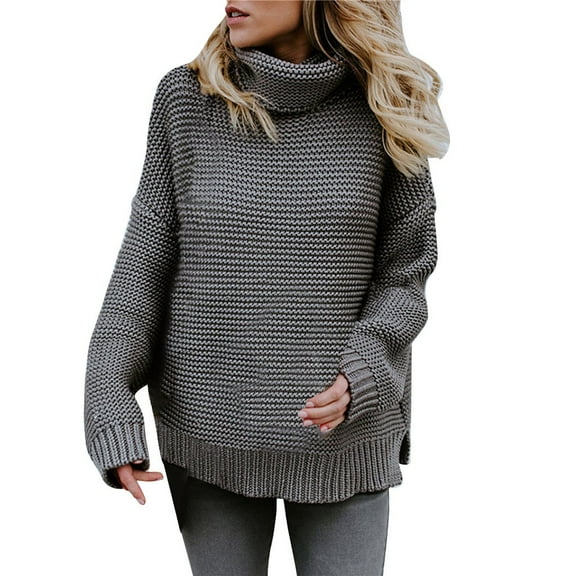 Viikei Womens Plus Sweaters Turtleneck Sweaters for Women Knitted Sweater Women Sweater Clearance for Women Casual Solid Color Thick Line Long Sleeve Turtleneck Sweater Pullover Tops