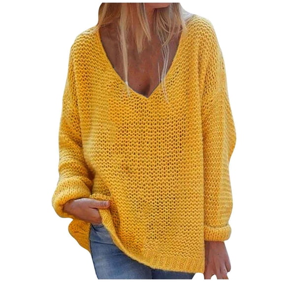 Summer Tops for Women Viikei Womens Sweaters Cardigan Sweaters for Women Clearance $5 Athletic Sweaters Women Fashion V-neck Loose Pullover Solid Color Long Sleeves Sweater Tops