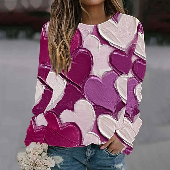 Viikei Sweatshirts for Women Crewneck,Women's Valentine's Day Printed Long Sleeved Round Neck Top/shirt Multicolor XL
