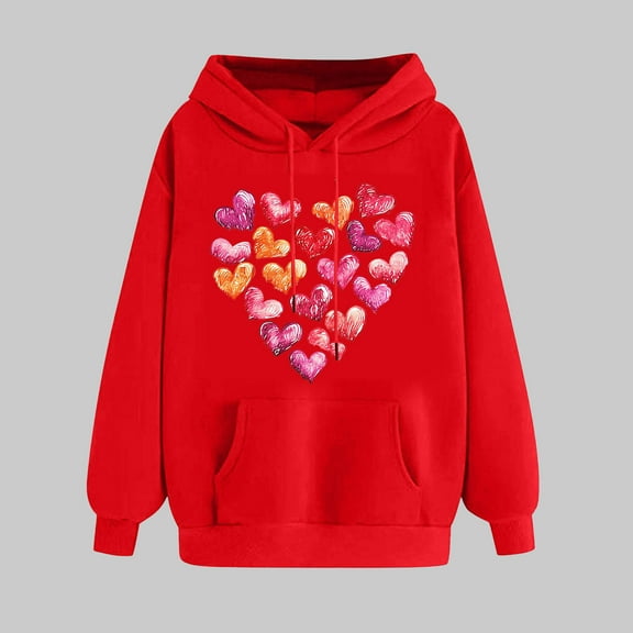 Viikei Sweatshirts for Women Loose Fit,Women's Print Winter Hoodie Pullover Tops Long Sleeved Comfortable Sweatshirt Red M